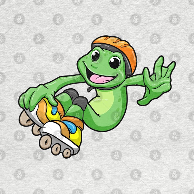 Frog as Inline Skater with Inline Skates and Helmet by Markus Schnabel